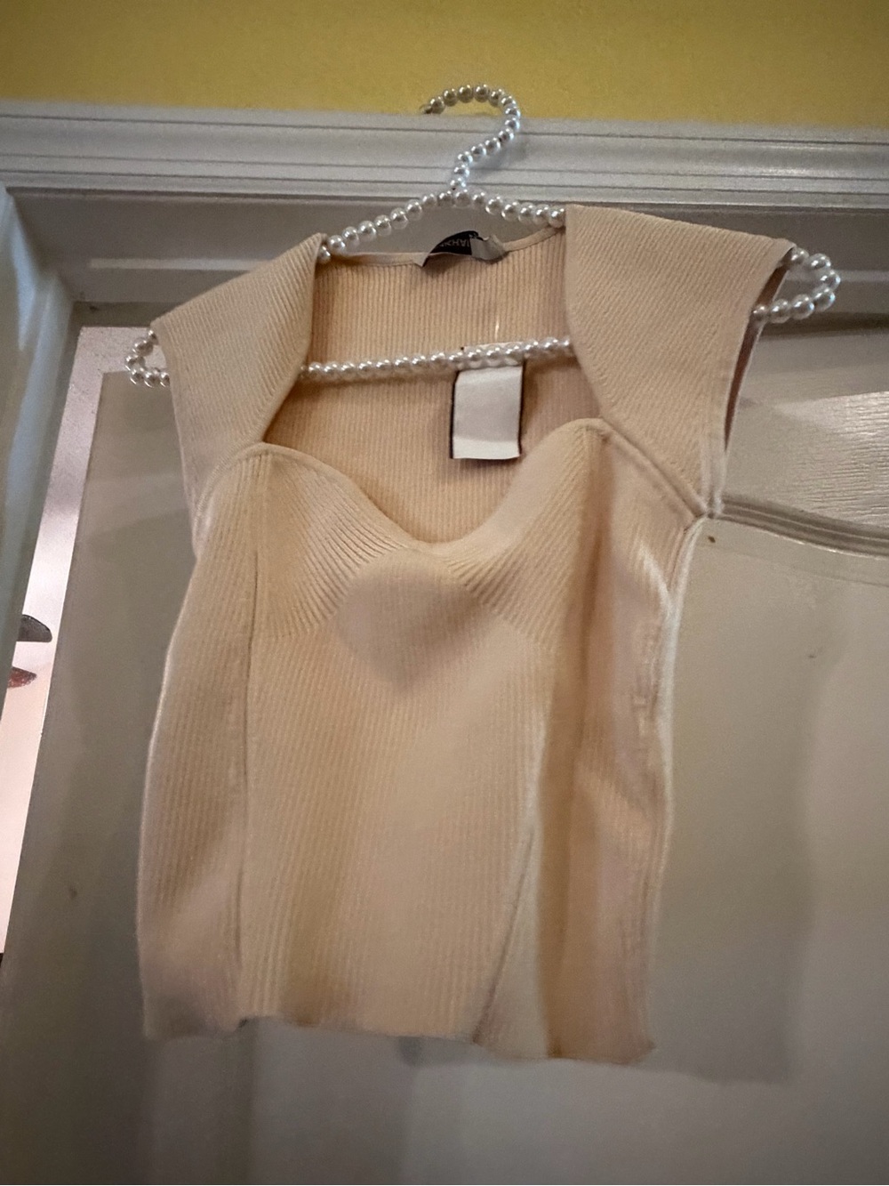 Cream Ribbed Bustier Tank Top - Picture 2 of 7